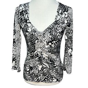 Cache Geometric Print Blouse Black White